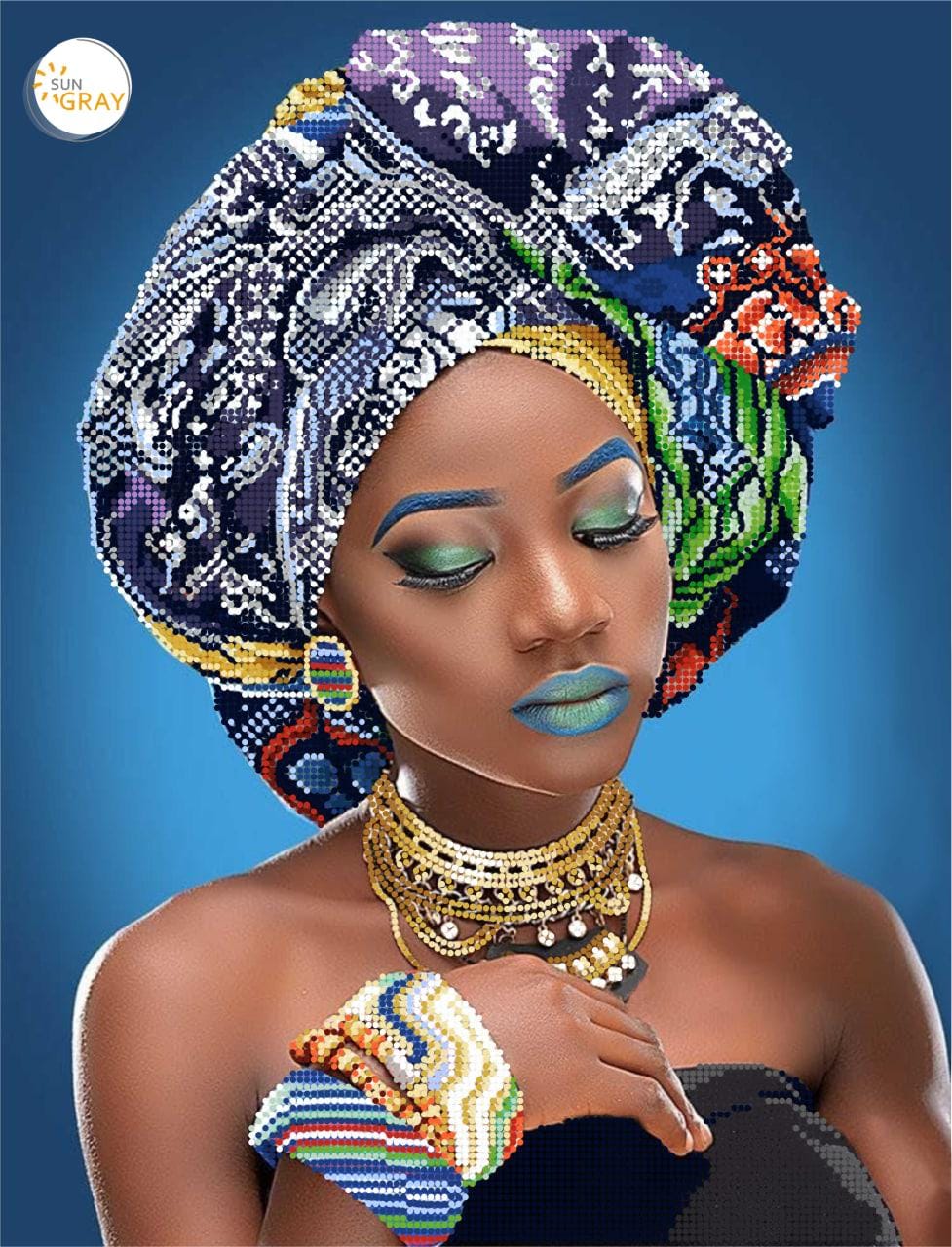 Bead Embroidery Kit – African Woman Beadwork, DIY Needlepoint Kit, Full Bead Coverage, Handmade Gift