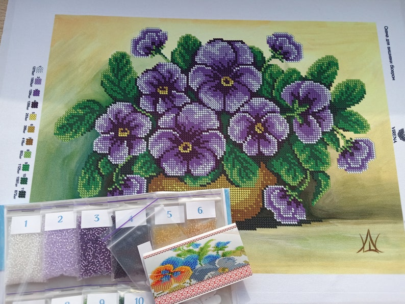 Bead embroidery kit picture Flowers Violets Needlepoint Beaded Stitching Beaded Pattern 3d embroidery kit