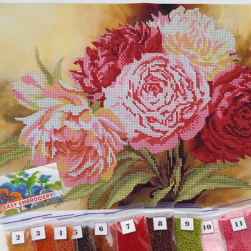 FULL Bead Embroidery Kit Picture Flowers Iris Needlepoint Etsy