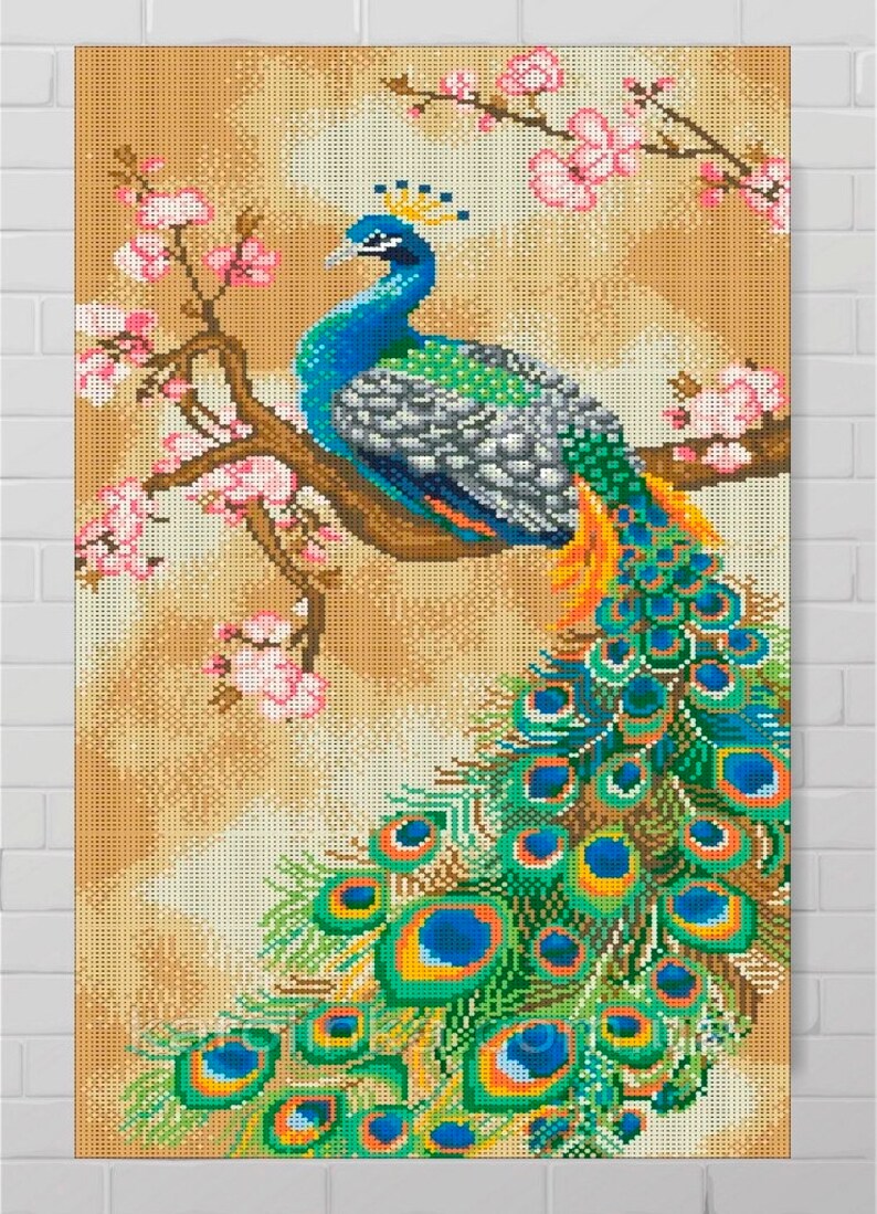 Full Bead Embroidery Kit Peacock Beautiful Tail Needle Craft Etsy