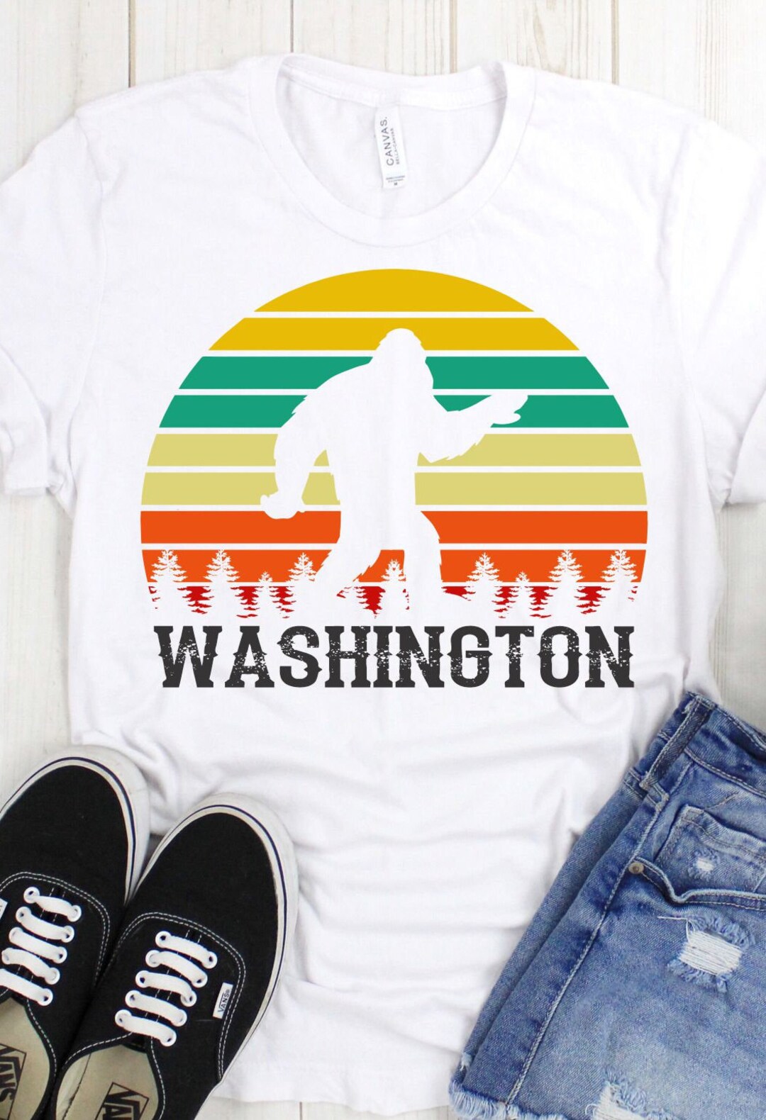 Bigfoot Retro Vintage Sunset PNG Sasquatch Yeti WASHINGTON Digital - Etsy