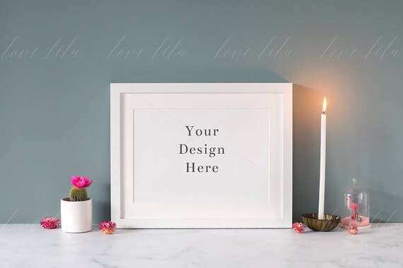 Horizontal Frame Mockup White Frame Stock Photo