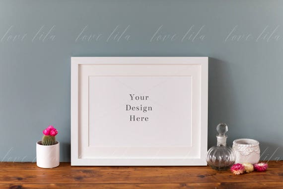 White Landscape Frame Mockup Simple Frame Stock Photo