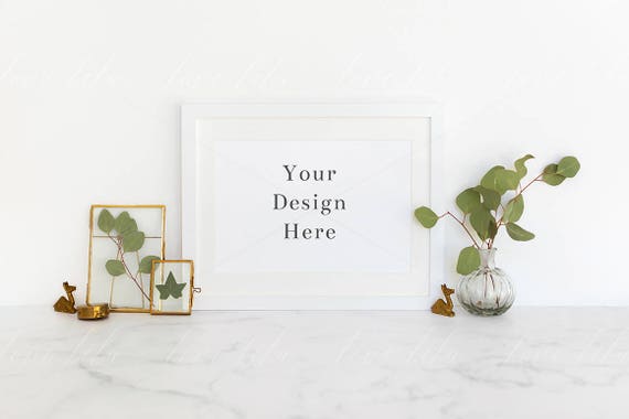 Minimalist Landscape Frame Mockup White Frame On Marble
