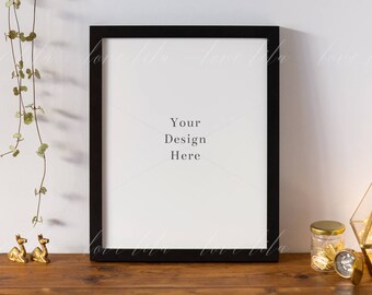 Download Free Modern Frame Mockup | Portrait Frame on Wooden Table | Empty Frame | Your Art Here | Jpeg + Png + Psd PSD Template