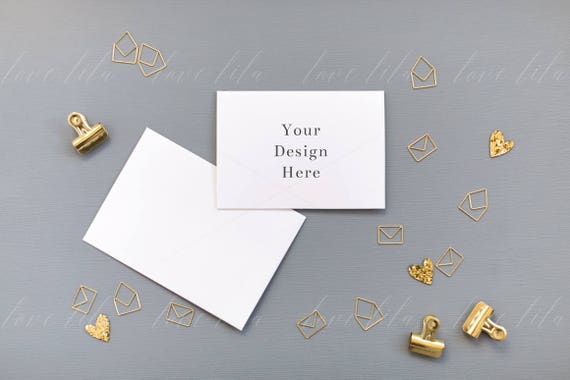 Blue Flatlay Mockup Greeting Card Stock Photo Blue Flatlay Mockup Greeting Card Stock Photo