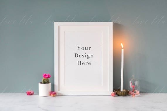 Vertical Frame Mockup White Frame Stock Photo