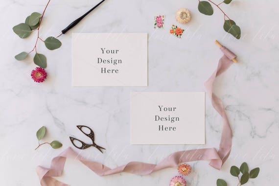 Two Piece Horizontal Card Mockup Wedding Stationery Flatlay Two Piece Horizontal Card Mockup Wedding Stationery Flatlay