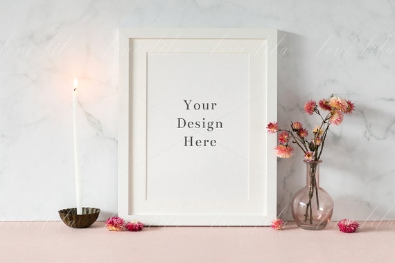 Portrait Frame Mockup On Marble Background Your Art Portrait Frame Mockup On Marble Background Your Art