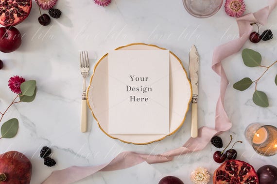Wedding Menu Mockup On Blush And Gold Platestyled Wedding Menu Mockup On Blush And Gold Platestyled