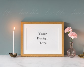 Download Landscape Wooden Frame Mockup With Flowers And Candles High Quality Stock Photography A4 12x8 With Mount Jpeg Png Psd Free Photoshop Mockups Smart Layers PSD Mockup Templates