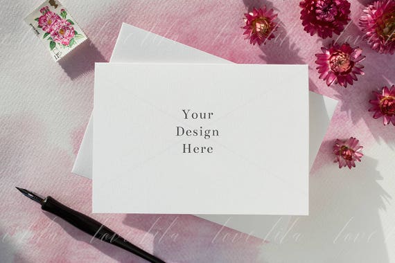 Feminine Greeting Card Mockup White Card  Envelope
