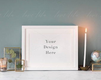 Download White Frame Mockup With Candle And Greenery White Frame Stock Photo White Landscape Frame Mockup A4 12x8 Jpeg Png Psd Free 123 Psd Packaging Mockups Yellowimages Mockups