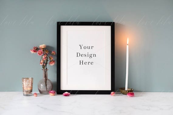 Black Frame Mockup Portrait Frame Stock Photo