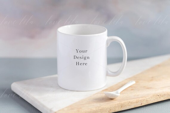Minimalist Mug Mockup With Blue Background Simple White
