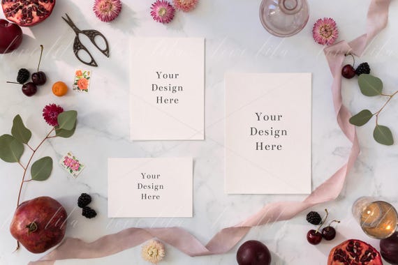 Three Piece Wedding Stationery Mockup A5 5x7 And