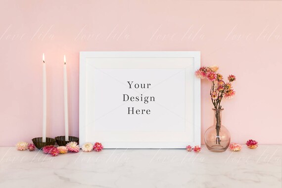 Landscape Frame Mockup On Pink Background Your Art Landscape Frame Mockup On Pink Background Your Art
