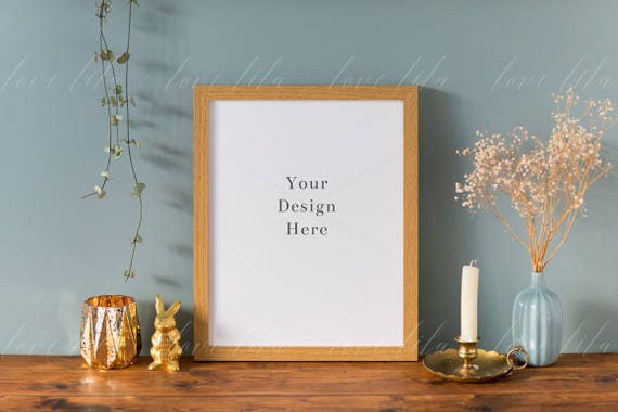 Livingroom Mockup Wooden Frame Stock Digital Frame Livingroom Mockup Wooden Frame Stock Digital Frame
