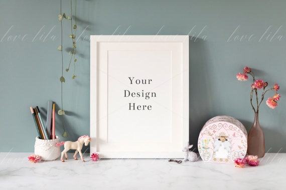 Styled White Frame Mockup Cute Frame Stock Photo