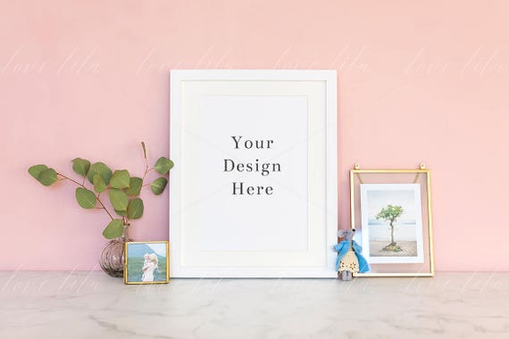 Cute Feminine Frame Mockup White Frame Stock