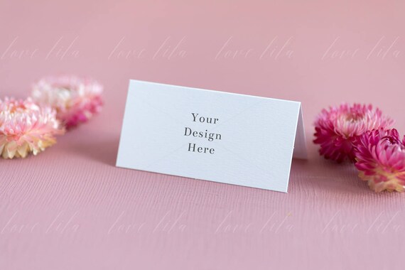Table Place Card Mockup Pink Floral Wedding Stationery