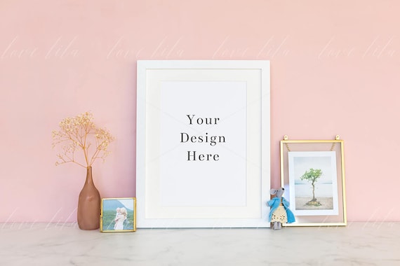 Cute Frame Mockup White Frame Stock With Pink Cute Frame Mockup White Frame Stock With Pink