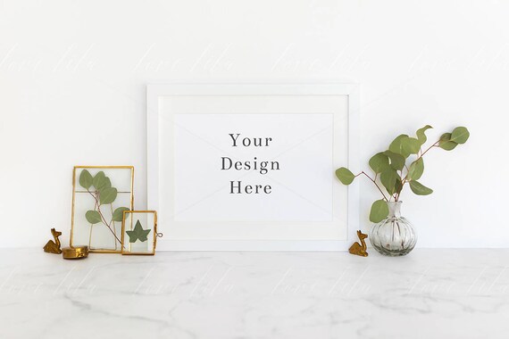 Download Minimalist Landscape Frame Mockup White Frame On Marble Etsy PSD Mockup Templates