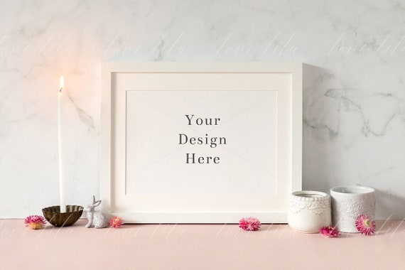 Download White Landscape Frame Mockup White Frame On Marble Etsy PSD Mockup Templates