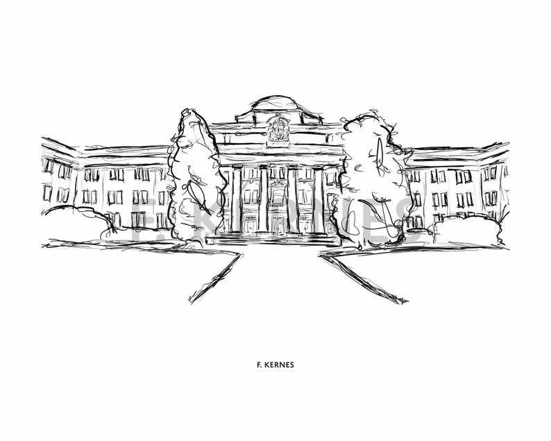 Digital Download Wall Art College Wall Art Campus Illustration Art