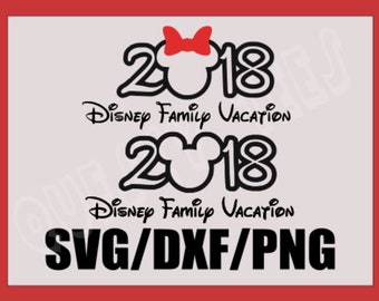 SVG 2018 Disney Family Vacation Mickey and Minnie Mouse with Bow- Mouse Ears Bow- Silhouette Cameo or Cricut- DXF-PNG-Clipart Disney