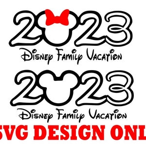 SVG 2023 Vacances en famille Mickey et Minnie avec Bow Mouse Ears Bow- Silhouette Cameo ou Cricut Nouvel An Orlando thème magique