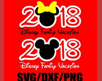 SVG-2018 Disney Family Vacation Mickey and Minnie Mouse with Bow- Mouse Ears Bow- Silhouette Cameo or Cricut- DXF-PNG-Clipart Disney
