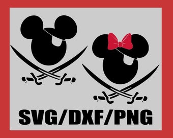 SVG-Pirate Eye Patch with swords Mickey and Minnie Mouse - Mouse Ears Bow- Silhouette Cameo or Cricut- DXF-PNG-Clipart Disney
