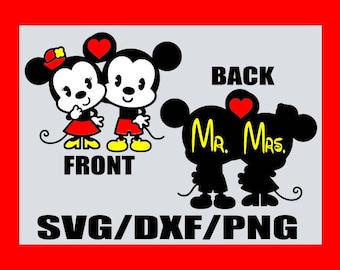 SVG- Mickey and Minnie Mouse Mr. Mrs.- Mouse Ears Anniversary Disneymoon Wedding Valentine- Silhouette Cameo  Cricut- DXF-PNG-Clipart Disney