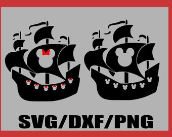 SVG- Pirate Ship Mickey and Minnie - Silhouette Cameo or Cricut- DXF-PNG-Clipart Disney Universal