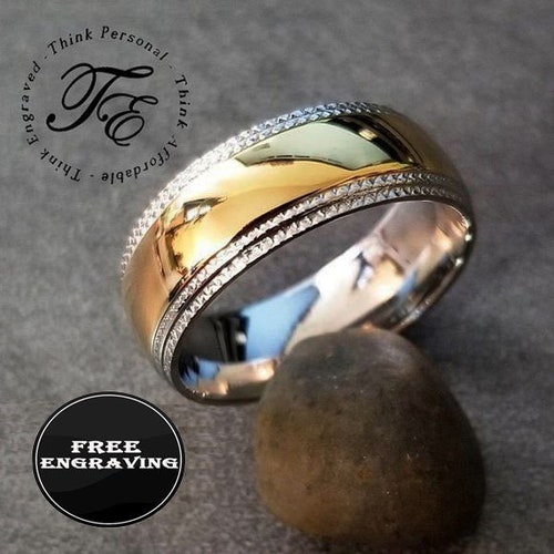 Men's Promise Ring Band 8MM Engraved Brushed Stainless Etsy