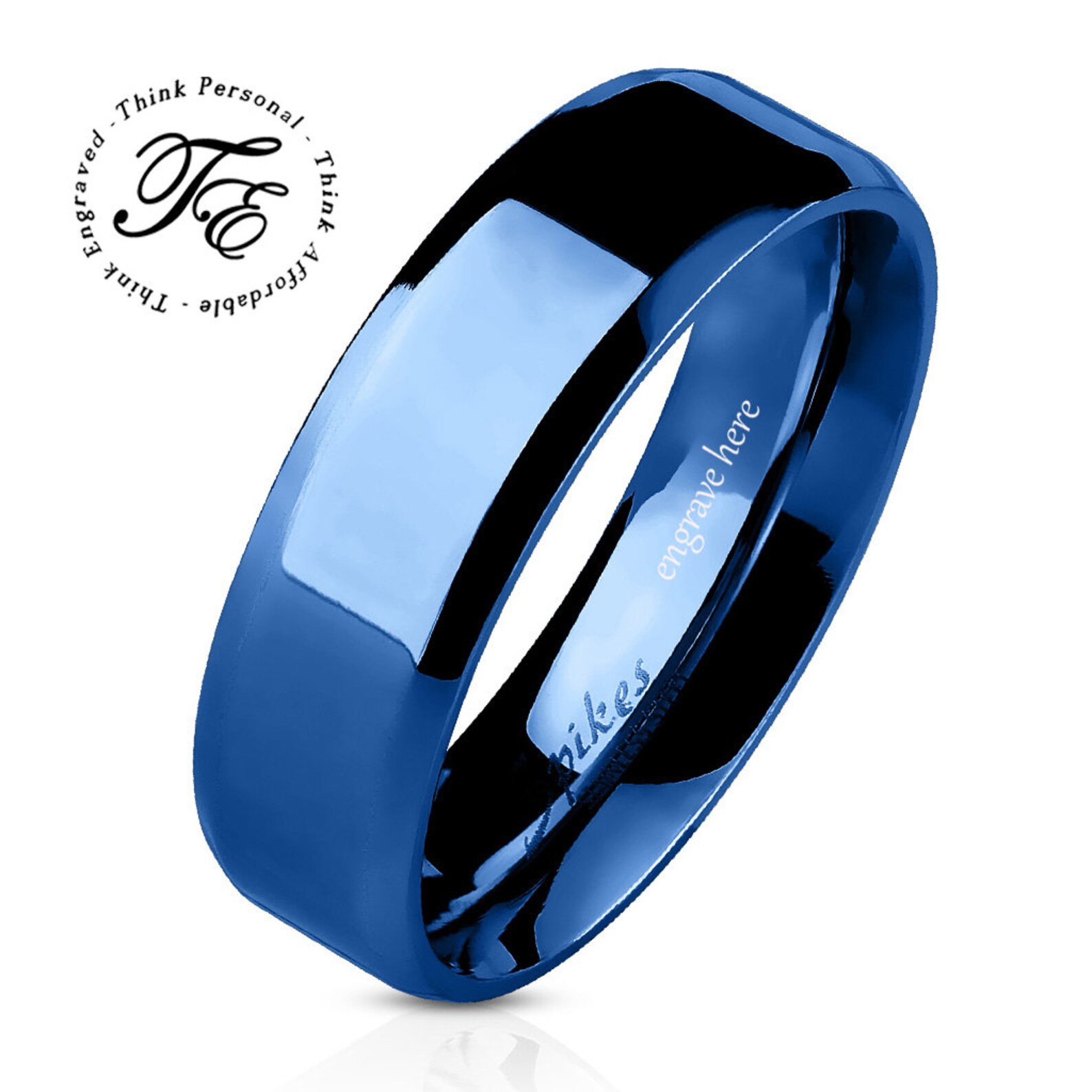 Men's Custom Promise Ring Engraved Blue Beveled Band Etsy