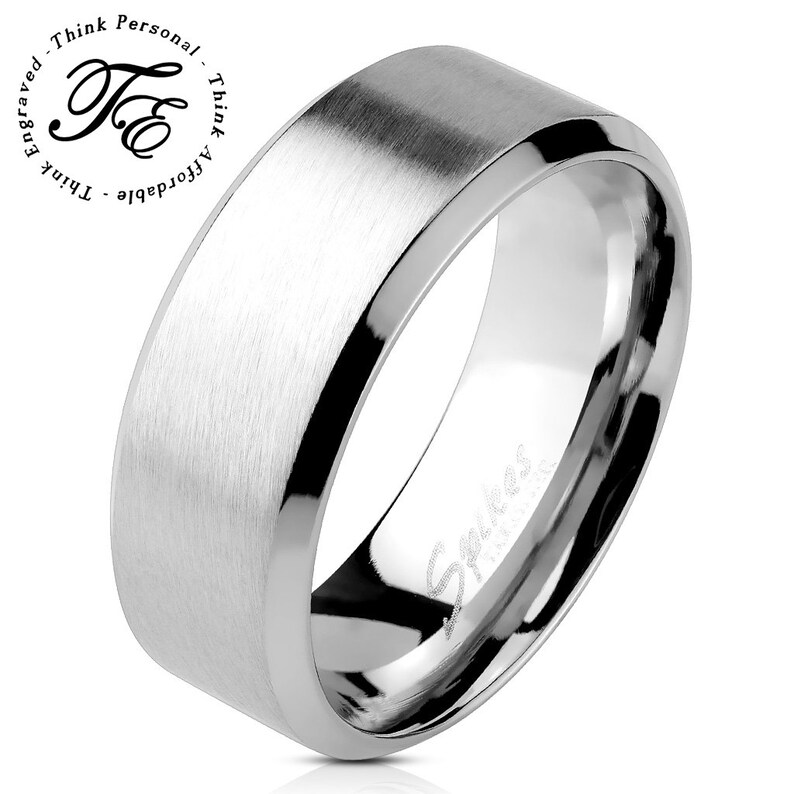 Men/'s Wedding Band or Promise Ring Brushed Stainless Beveled 6mm