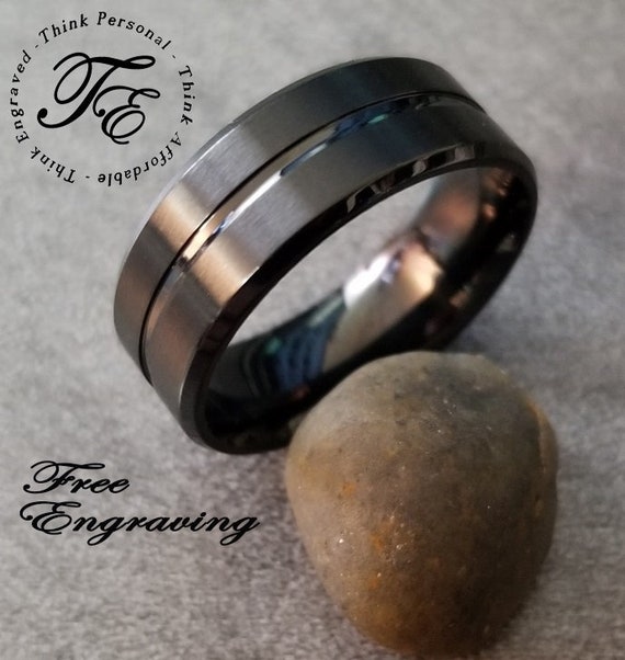 Personalized Ring Mens Promise Ring Engraved Ring Black Etsy