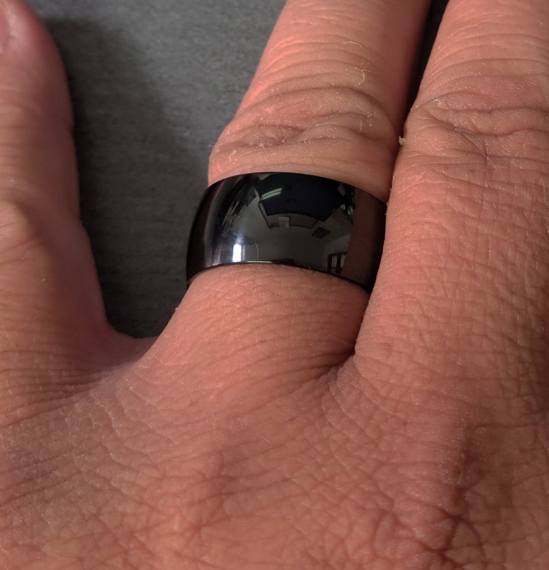 Men's Promise Ring Engraved Wide Band Black Dome 10MM Etsy