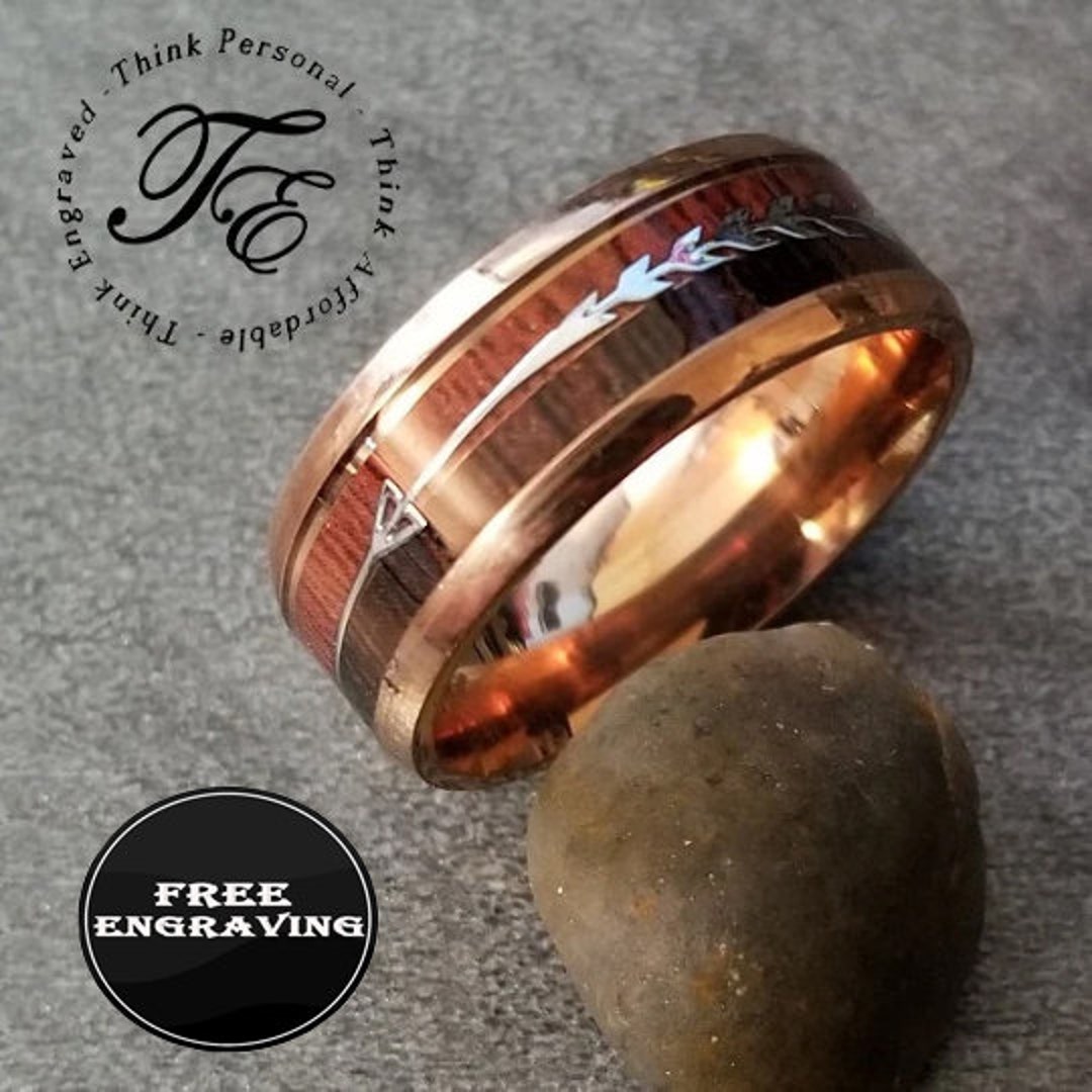 Personalized Men's Promise Ring Double Wood Inset and Arrow Engraved — free download