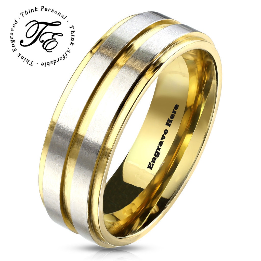 Engraved Men's Promise Ring or Wedding Band Gold and Etsy