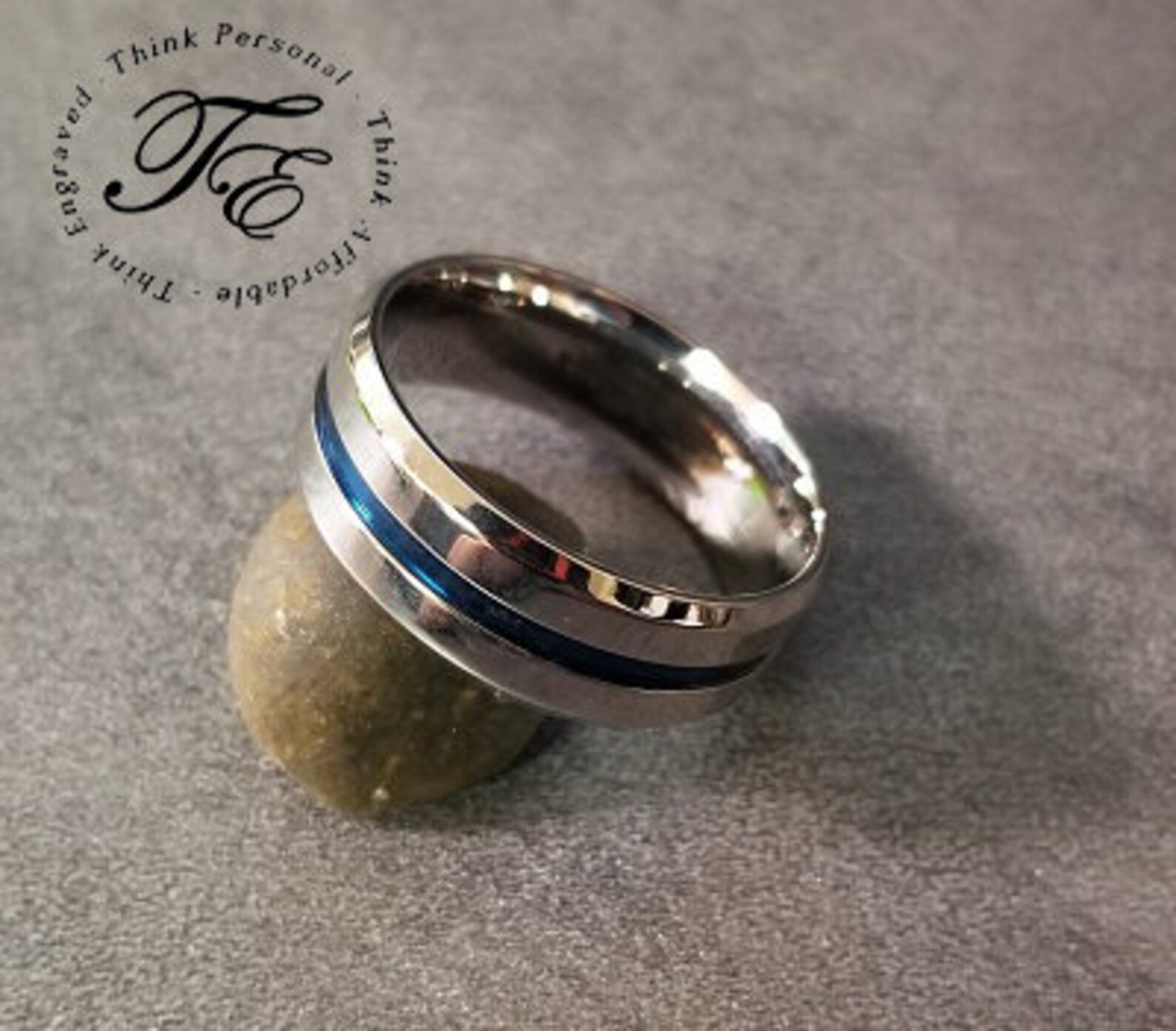 Men's Promise Ring Engraved Blue Inlay Personalized 8MM Etsy