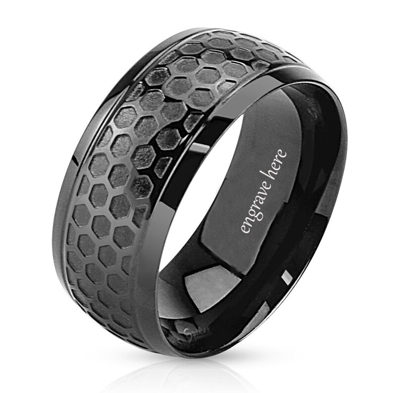 Men's Promise Ring Engraved Black Mechanics Etsy