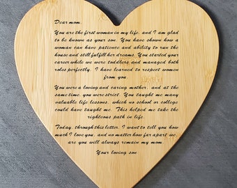Engraved Wooden Heart: Handwritten Letter Gift for Mom
