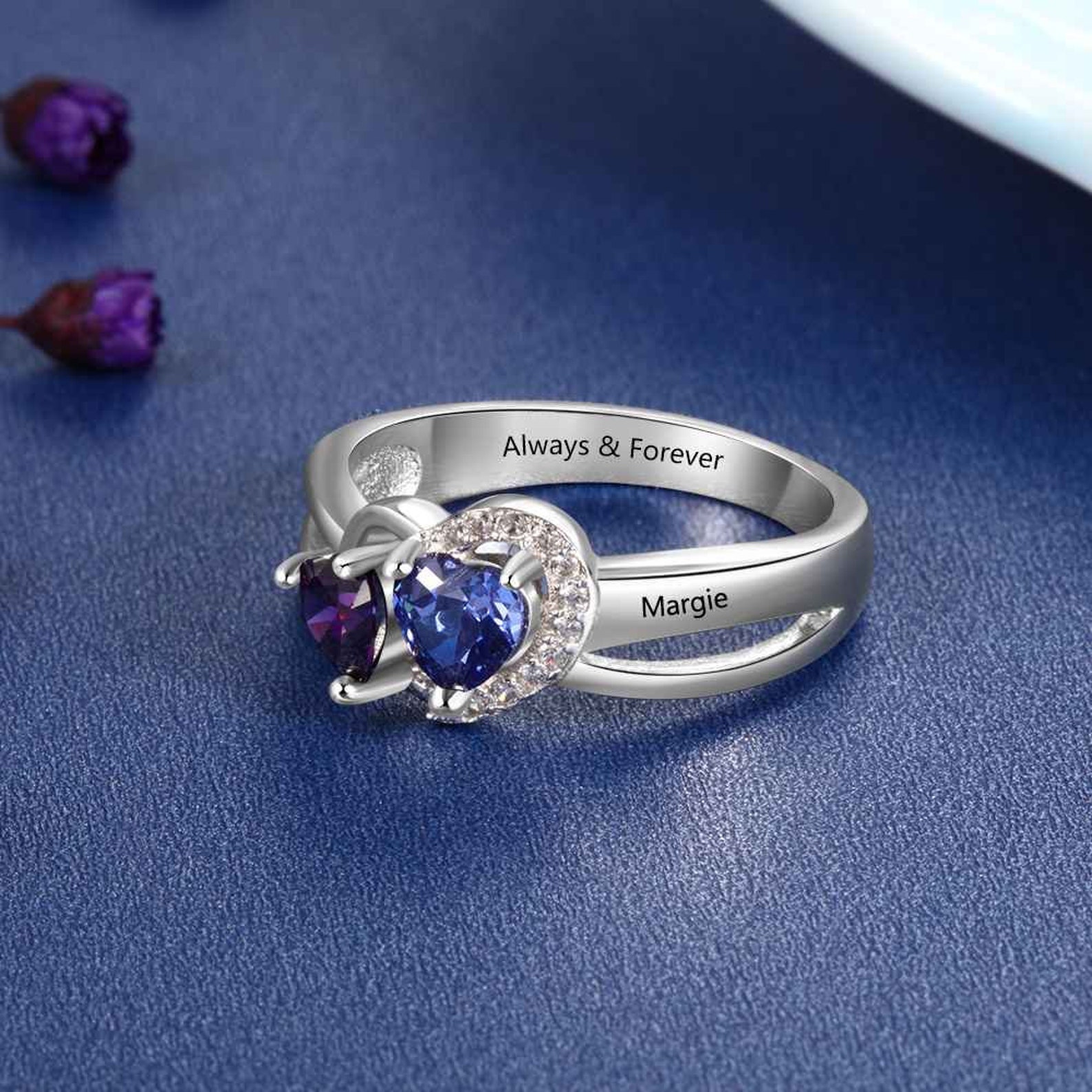 Mothers Ring 2 Stone 2 Name Engraved Family Ring 2 Stone Etsy