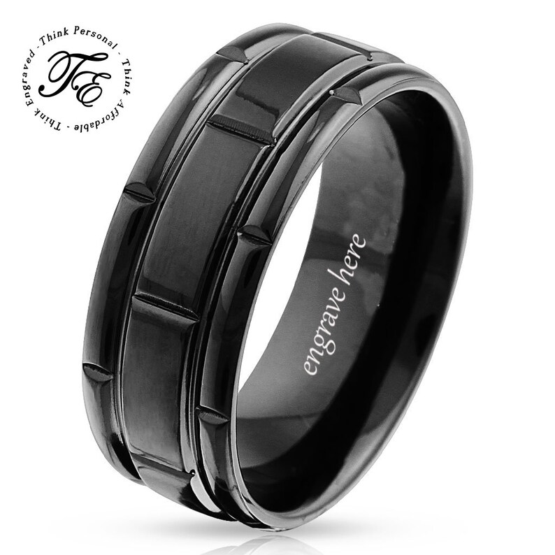 Men's Engraved Promise Ring Square Grooves Etsy