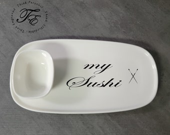 Personalized Engrave Sushi Plate and Ramekin Bowl Set by Alessi Ceramic