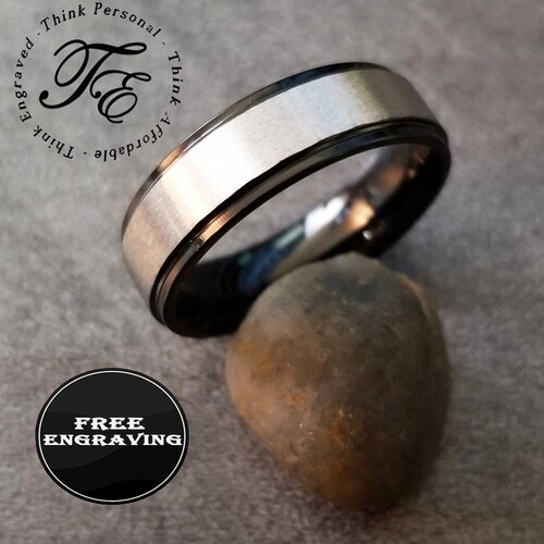 Men's Promise Ring Band 8MM Engraved Brushed Stainless Etsy