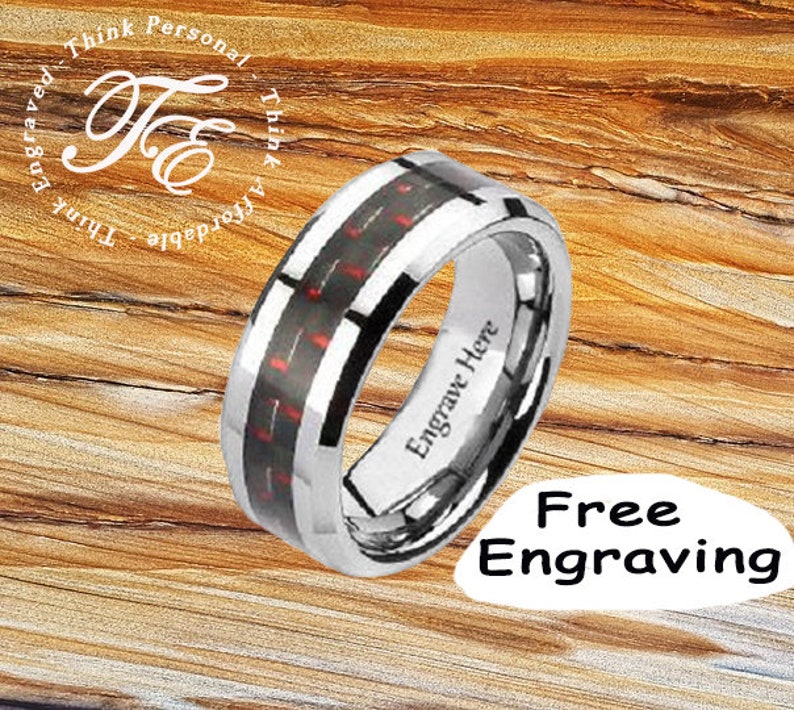 Engraved Black Red & Black Carbon Fiber Men's Promise Ring Etsy